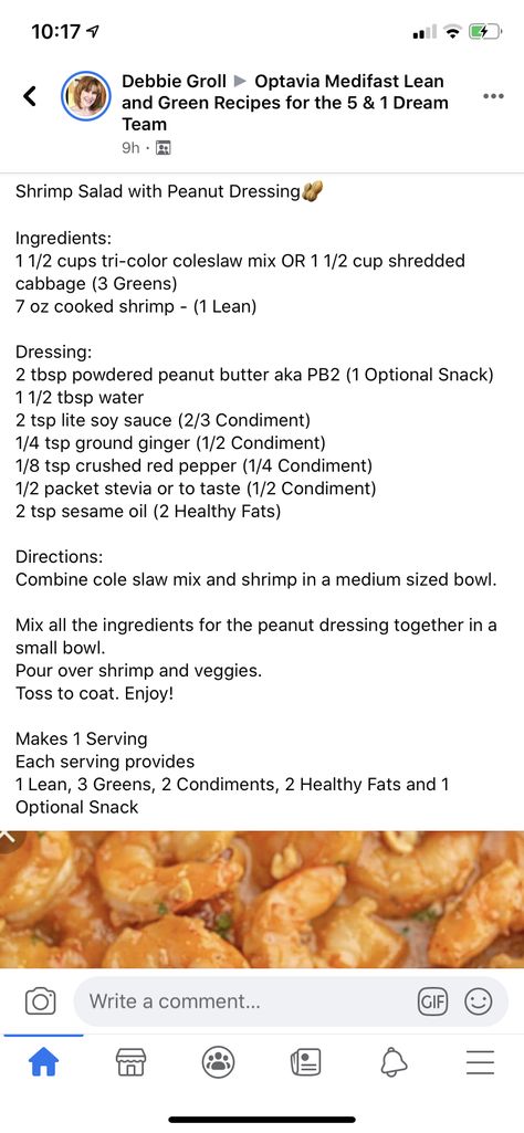 Green Meals, Peanut Dressing, Lean And Green Meals, Peanut Butter Powder, Coleslaw Mix, Shrimp Salad, How To Cook Shrimp, Greens Recipe, Coleslaw