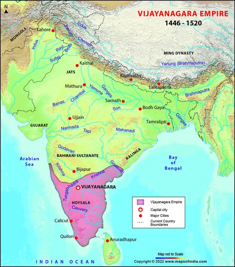 Map of Vijayanagara Empire Pallava Dynasty, Ancient India Map, Vijayanagara Empire, India Pakistan Border, Ancient Indian History, Study Related, Geography Lessons, Gk Knowledge, India Map