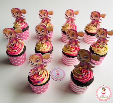 Sky Paw Patrol Cupcakes, Skye Paw Patrol Cupcakes, Skye Cupcakes, Cupcakes Paw Patrol, Skye Paw Patrol Cake, Sky Paw Patrol, Paw Patrol Cupcakes, Paw Patrol Birthday Theme, Pastel Cupcakes