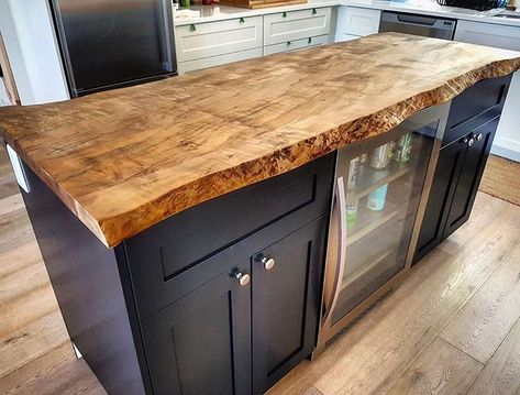 One of our favourite recent projects - a live edge maple top for this kitchen island. We used some really interesting boards that had some… Butcher Block, Live Edge, A Kitchen, Kitchen Island, Doors, Wood, Glass, On Instagram, Black