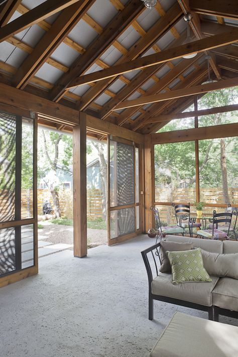 Outdoor room with tin roof Pavilion Ideas, Treehouse Wedding, Wedding Pavilion, Screened Porch Designs, Screened Porches, Sliding Screen Doors, Building A Porch, Screen Porch, Wooden Pergola