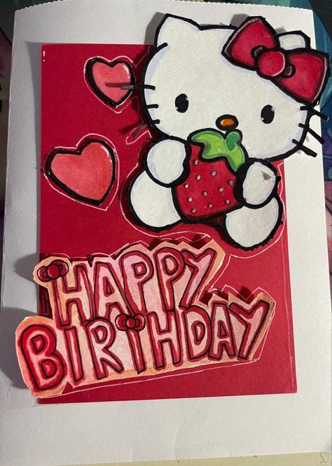 Hello Kitty Bday Cards, Hello Kitty Birthday Cards, Hello Kitty Birthday Card, Sanrio Crafts, Boyfriend Art, Hello Kitty Card, Gift Card Ideas, Happy Birthday Cards Diy, Birthday Card Drawing