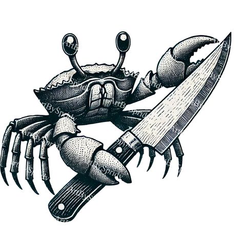 Scary Crab Drawing, Crab With Knife Tattoo, Knife Clipart, Knife Png, Salvation Tattoo, Animal Clip Art, Knife Tattoo, Crab Art, Designs Stickers