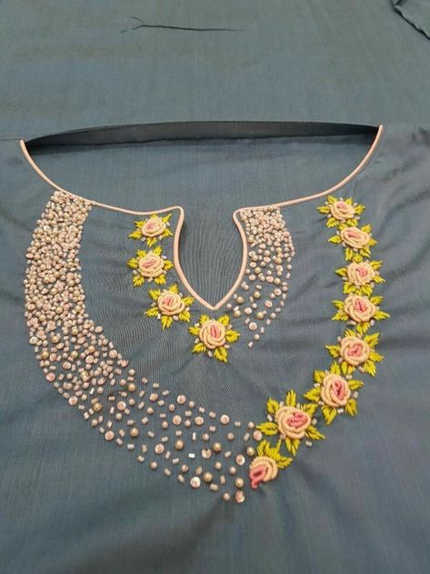 ribbon embroidery ideas for dresses https://youtu.be/q1JRQxuj6aA?si=YB3joqakDHmG-Fan Beadwork Embroidery Kurtis, Beadwork Embroidery Patterns, Bullion Rose, Rose Embroidery Pattern, Embroidery On Kurtis, Beadwork Embroidery, Neck Embroidery, Hand Embroidery Videos, Handmade Embroidery Designs