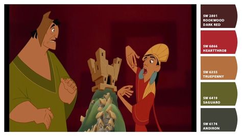 Disney Color Palette, Rust Color Paint, Coco Disney, Emperor's New Groove, The Emperor's New Groove, Emperors New Groove, Purple Paint, New Groove, Red Paint