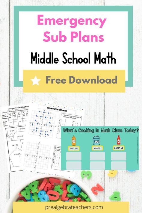 Being a middle school Math teacher means that there will be a day where we will need a sub. Grab these free sub plans for your middle school Math class so you always have sub plans ready to go. | PreAlgebra Teachers Middle School Math Teacher, Middle School Math Classroom, Teachers Resources, Math Instruction, Pre Algebra, 8th Grade Math, Middle School Classroom, Teaching Middle School, High School Math