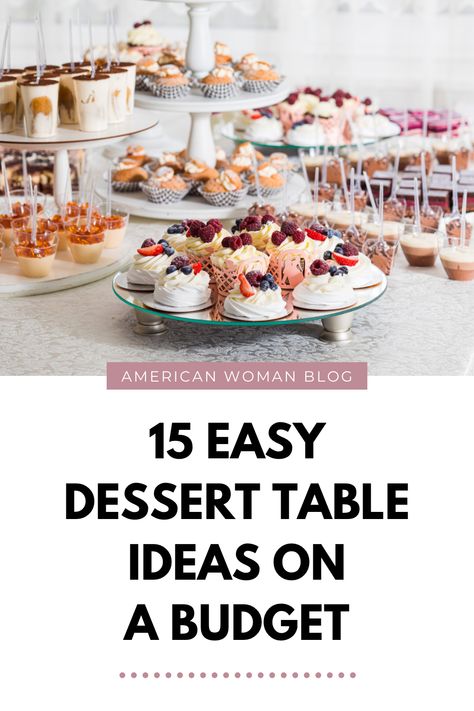 Dessert Table Set Up Display, Wedding Reception Dessert Table, Sweets Table Ideas, Diy Wedding Desserts, Diy Dessert Table, Anniversary Dessert, Vintage Dessert Tables, Budget Desserts, Cheap Desserts