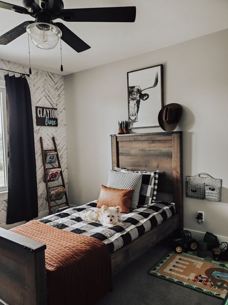 Brown Bed Boys Room, Toddler Western Bedding, Wood Wall With Window, Big Boy Bedrooms Blankets, Western Toddler Bed, Rustic Toddler Boy Room, Western Little Boys Room, Western Boy Bedroom, Boys Country Bedroom