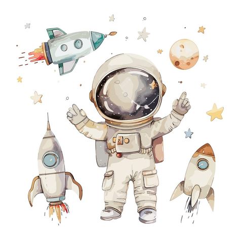 Baby Astronaut, Astronaut Drawing, Astronaut Illustration, Astronaut Birthday, A Level Art Sketchbook, Baby Shower Deco, Baby Boy Room Decor, Clip Art Borders, Baby Art