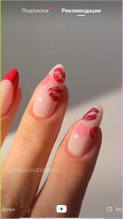 March Nails Aesthetic, How To Do Heart Nails, Kissy Lip Nails, Lips Nail Design, Easy Nail Polish Designs For Beginners, How To Do Heart On Nails, Lip Nail Art Tutorial, Kiss Print Nails, Gel Nail Designs Diy