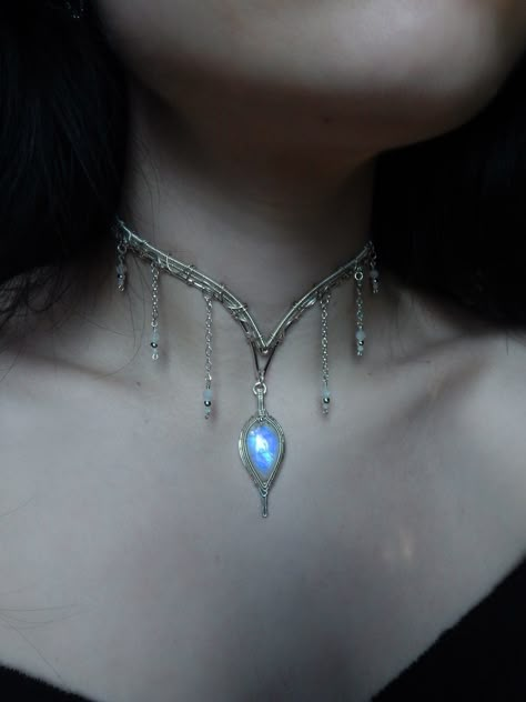 Moonstone Choker Wire Wrapped Choker Sterling Silver Choker Chandelier Necklace Fairy Jewelry Goddess Choker Elven Necklace - Etsy Valyrian Steel Jewelry, Silver And Stone Jewelry, Elven Necklace, Chandelier Necklace, Necklace Fairy, Elven Jewelry, Sterling Silver Choker, Fairy Jewelry, Magical Jewelry