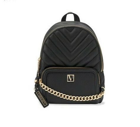 Victoria s Secret Black V-Quilt Mini Backpack New Small Backpack Black, Victoria Secret Backpack, Studded Backpack, Red Backpack, Grey Backpacks, Faux Leather Backpack, Travel Tote Bag, Black Leather Backpack, Backpack Brands