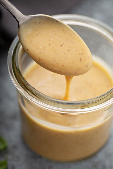 Jack Daniel's Honey Mustard - Made with honey, vinegar, brown sugar, eggs, flour, yellow mustard, whiskey, horseradish cream sauce | CDKitchen.com Keto Honey, Sweet Sushi, Tahini Dressing Recipe, Honey Mustard Recipes, Honey Mustard Dipping Sauce, Homemade Honey Mustard, Mustard Dipping Sauce, Mustard Recipe, Vegan Fish