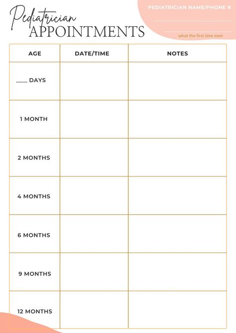 Use this free printable to keep track of baby's pediatrician appointments in the first year (0-12M). A typical typical appointment schedule will include: 3-5 days after birth, and then at 1, 2, 4, 6, 9, and 12 months. Pet Sitting Business, After Birth, Doctor Appointment, 1st Year, After Baby, Pet Sitting, Baby Born, First Time Moms, Questions To Ask