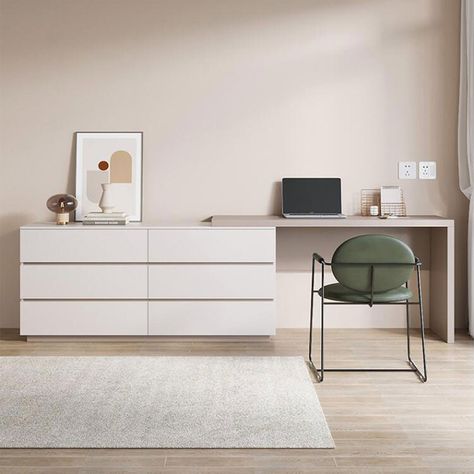 Extendable Desk, Corner Dresser, Studio In Casa, Movable Storage, Sitting Room Decor, L Shape Desk, Open Bookshelves, Dresser Desk, Makeup Table Vanity