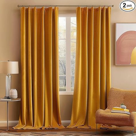 Amazon.com: MIULEE Velvet Curtains 84 inches 2 Panels - Luxury Blackout Curtains for Bedroom Living Room Thermal Insulated Fall Decor Super Soft Window Drapes Rod Pocket & Back Tab, Mustard Yellow : Home & Kitchen Fall Curtains Living Rooms, Yellow Curtains Bedroom, Mustard Yellow Curtains, Fall Curtains, Yellow Drapes, Velvet Drapes, Yellow Curtains, Curtains For Bedroom, Drape Panel