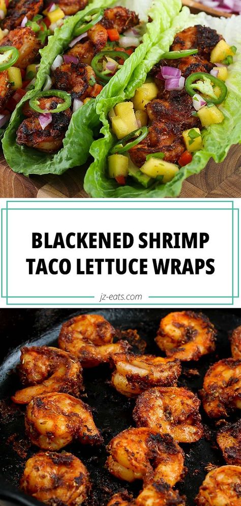 Blackened Shrimp Taco, Lettuce Boat Recipes, Blackened Shrimp Tacos, Cajun Shrimp Recipe, Shrimp Lettuce Wraps, Shrimp Taco, Lettuce Tacos, Taco Lettuce Wraps, Blackened Shrimp