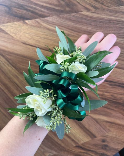 homecoming season is here! order your corsage and boutonnière today! call 540-635-1334 or stop by the shop & order in-person 🌹 Green Dress Corsage, Dark Green Corsage And Boutonniere, Dark Green Corsage, Corsage And Boutonniere Set Green, Jade Green Corsage, Corsage And Boutonniere, Boutonniere, Homecoming, Green Dress