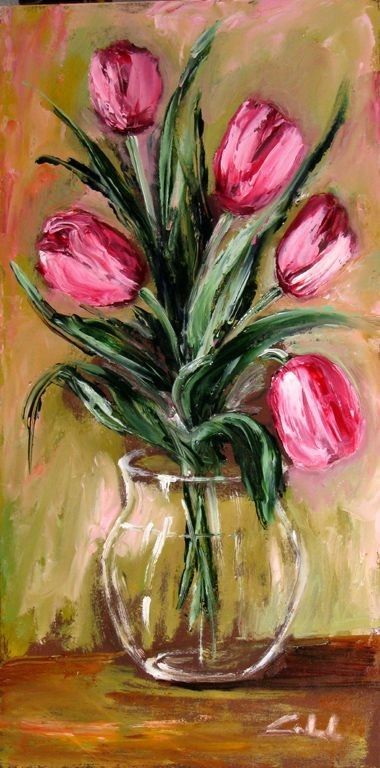 Floral Art Paintings Acrylics, Tulip Paintings, Painting On Canvas For Beginners, Tulip Painting, Canvas For Beginners, Simple Acrylic Paintings, Acrylic Flowers, Painting Lessons, Flower Art Painting