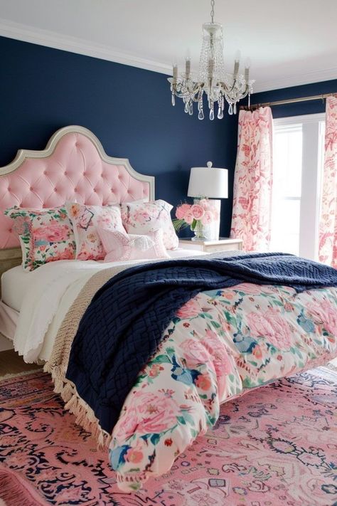 Pink Vintage Bedroom, Blue And Pink Bedroom, Bedroom Furniture Inspiration, Black And White Living Room Decor, Adults Bedroom, Vintage Bedroom Ideas, Bedroom Decor For Women, White Living Room Decor, Black And White Living Room