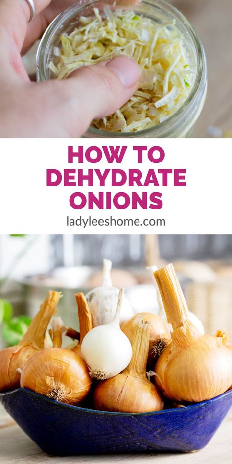 Dehydrating onions is a great way to preserve them for long-term storage at room temperature. Dehydrated onions are a great ingredient to have on the shelf and are very easy to add to many different dishes. Preserving Onions, Dehydrating Onions, Dehydrate Onions, Preserve Onions, Homemade Onion Powder, Dehydrating Food Storage, Growing Onions, Dehydrated Vegetables, Dehydrated Onions