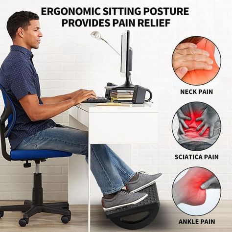 Footrest for Under Desk at Work - Ergonomic Foot Stools for Under Office Desk - Rocking Footrest with Roller Massager - Leg Rest for Chair, Computer Gaming - Promote Leg Circulation Leg Circulation, Desk At Work, Terrarium Bowls, Leg Rest, Fishing Tackle Box, Computer Gaming, Car Washer, Cat Bed Furniture, Under Desk