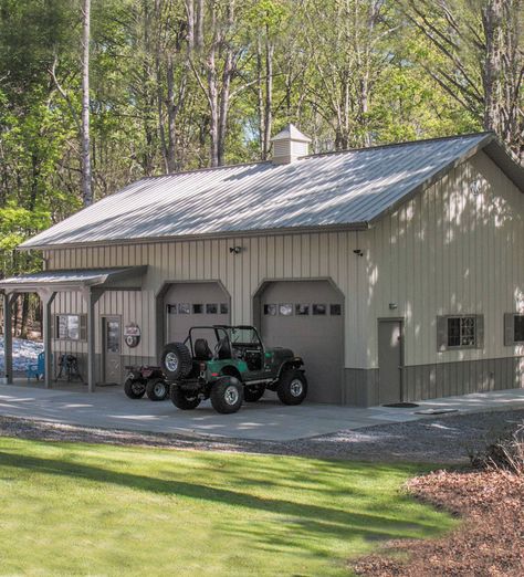 Steel Building Garages, 30x50 Metal Building, Morton Shop Buildings, Metal Shop Building 40x60 Interior, Metal Building Garage Shops, Out Buildings Ideas, Exterior Shop Colors Metal Buildings, 60x30 Shop, Tan Metal Building