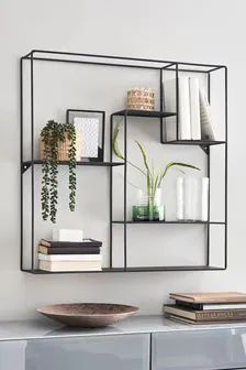 Square Wall Shelves, Black Metal Shelf, Black Wall Shelves, Shelf Decor Living Room, Desks Office, Metal Wall Shelves, Wall Shelves Design, Decorating Shelves, Bathroom Shelf