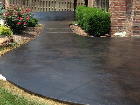 Stained Concrete Porch | Stained Decorative Concrete Patio Dark Concrete Patio, Colored Cement Patio, Black Concrete Patio, Stained Patio, Stained Concrete Patio, Colored Concrete Patio, Decorative Concrete Patio, Outdoor Patio Pavers, Concrete Stains