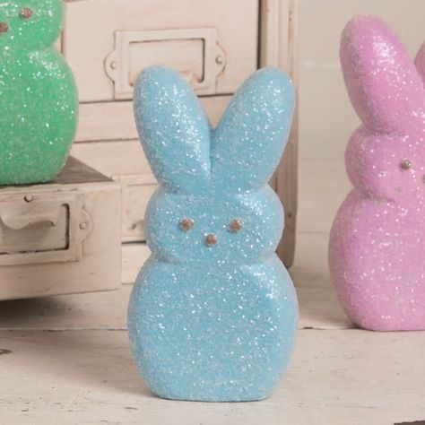 New Bethany Lowe 6” Blue Resin Peeps Bunny Figure Coated With Sugar Glitter. Materials: Hand-Painted Resin With Glitter. Dimensions: 6" X 1.5" X 3" Pe1108 Peep Bunny, Sugar Glitter, Marshmallow Peeps, Bethany Lowe Designs, Bethany Lowe, Bunny Figurine, Rabbit Figurine, Easter Peeps, Blue Bunny