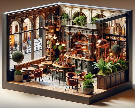 A Prague Café in Miniature: A Czech-Style Diorama for the Coffee Connoisseur Cafe Diorama, Cafe Miniature, Miniature Restaurant, Czech Style, Miniature Cafe, Kids Restaurants, Miniature Coffee, Houses Art, Cozy Chair