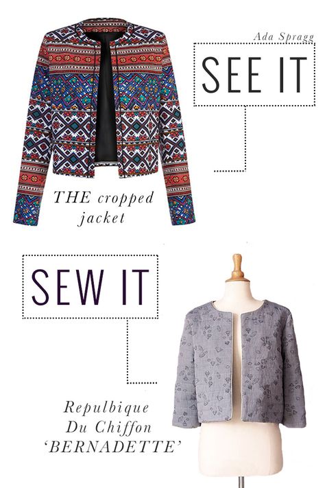 Cropped Jacket Sewing Pattern, Short Jacket Pattern, Crop Jacket Pattern, Trendy Office Outfits, Womens Cropped Jacket, Chiffon Jacket, Women's Sewing Pattern, Clothes Making, Trendy Office