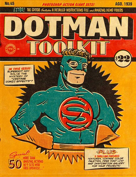 DotMan ToolKit – Vintage comic effects for Adobe Photoshop. Comic Paper, Template Art, Comic Bubble, Old Comic Books, Illustration Template, Halftone Dots, Illustrator Design, Old Comics, Late 80s