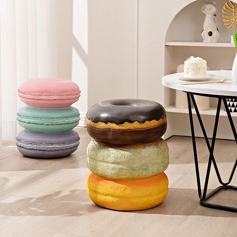 VINGVO Simulated Food Stool, Resin Food Shoe Changing Stool Space Saving Comfortable Lightweight for Home (Coffee Donut) Ice Cream Cone Treats, Food Stool, Cone Treats, Retro Ice Cream, Coffee Donut, Donut Dessert, Small Stool, Area Lighting, Mushroom Decor