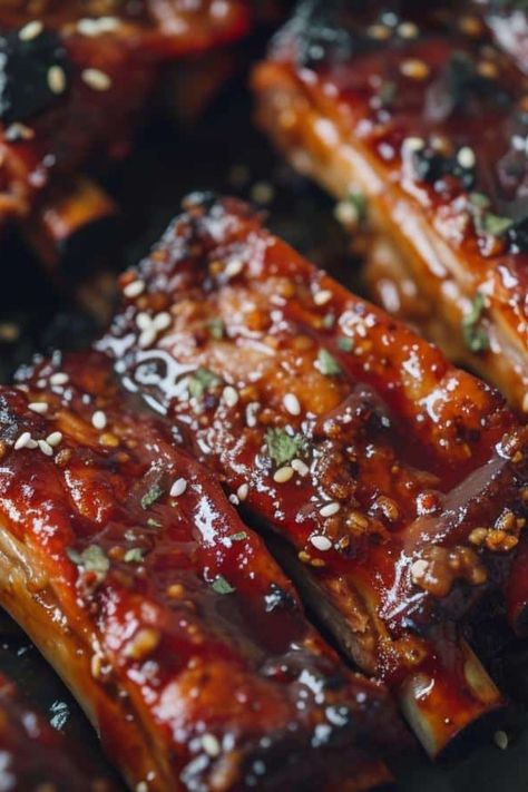 Tender Smoked Asian Ribs Recipe Thai Ribs, Asian Ribs, Bbq Meals, Honey Ribs, Teriyaki Pork Tenderloin, Ninja Grill, Rib Meat, Asian Slaw, Summer Cookout