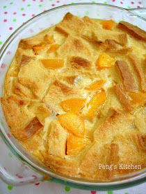 Peng's Kitchen: Peach Bread Pudding Peach Bread Pudding, Peach Bread Puddings, Peach Bread, Bread Puddings, Bread Pudding Recipe, Hawaiian Rolls, Canned Peaches, Peach Recipe, Hamburger Buns