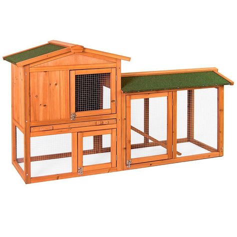 Bunk Beds. This pet hutch would be perfect for animals such as a rabbit, guinea pig, ferret. With a run on the bottom tier, this hutch has a sleeping area for your animal on the top tier. Furthermore, this hutch features three opening doors, a pull out sliding floor tray for easy cleaning, a ramp for access between the two tiers and a fixed roof. | eBay! Large Rabbit Hutch, Indoor Rabbit, Large Rabbits, Rabbit Cages, Rabbit Hutch, Wooden Rabbit, Small Animal Cage, Rabbit Hutches, Opening Doors