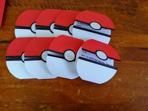 Mr C has a 10th Birthday coming up and Pokemon has become a big thing he and his brother and their friends are into.  When asked what he wan... Pokeball Diy, Pokemon Party Invitations, Pokemon Invitation, Pokemon Birthday Card, Pokemon Party Ideas, Pokémon Birthday Party, Pokemon Invitations, Pokemon Themed Party, Pokémon Birthday