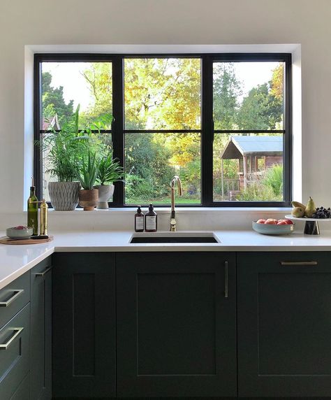 Meera @ First Sense on Instagram: “Love the golden light on a sunny autumn day. Wish it lasted longer! . Ad-Gifted: - Neff integrated dishwasher (an awesome machine that…” Window Trims, Window Over Sink, Contemporary Townhouse, Black Window Trims, Sunny Autumn Day, Sunny Autumn, Black Window, Mission District, Integrated Dishwasher