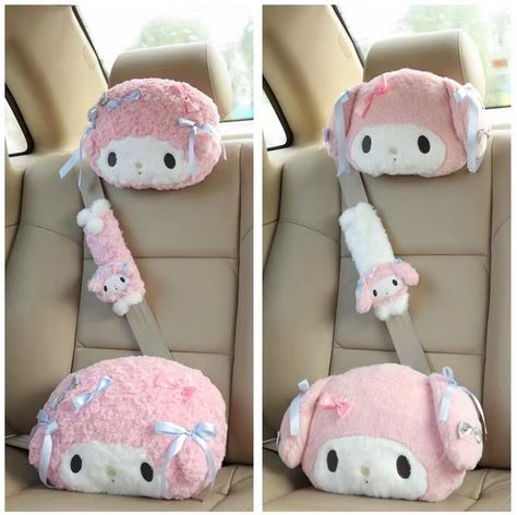 ♡ Material: Polyester Plush♡ Dimension: Headrest Pillow: 33 x 20 cm Backrest Pillow : 36 x 22 cm♡ Handling Time: 5 business days My Melody Car, Cute My Melody, Hello Kitty Car, Pillow Blanket, Girly Car Accessories, Car Deco, Car Seat Headrest, Girly Car, Cute Car Accessories