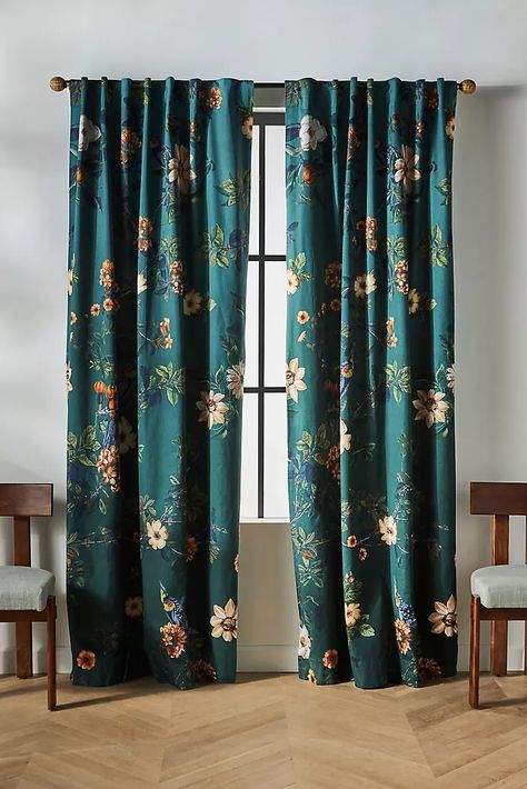 Unique Curtains, Drapes & Window Coverings | Anthropologie Parisian Studio, Nathalie Lete, Unique Curtains, Dark Turquoise, Indoor Outdoor Pillows, Velvet Curtains, Window Drapes, Velvet Throw, Hanging Curtains