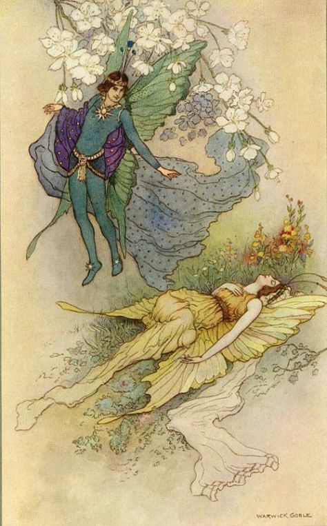 A Midsummer Night's Dream ~ William Shakespeare Illustrated by Arthur Rackham ''Wake up, some vile thing is nearby ...'' Warwick Goble, Fairy Paintings, Fairy Illustration, Vintage Fairies, Midsummer Nights Dream, Art Et Illustration, Fairytale Art, Book Illustrations, Fairy Art