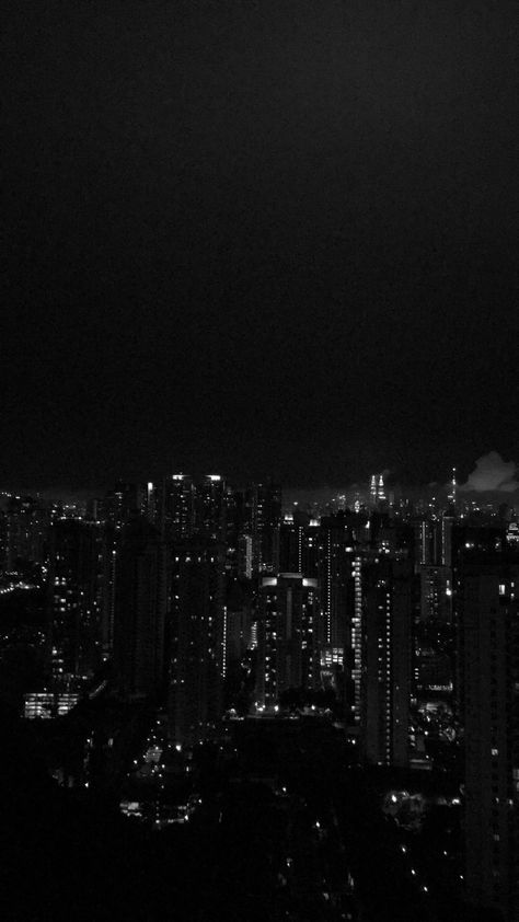 Night Sky City Lights, Night Sky City, Dark Academia Wallpaper, Sky City, Academia Wallpaper, Dark City, Aesthetic Japan, Gray Aesthetic, Black And White Wallpaper