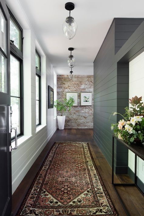 Farmhouse Hallway, Farmhouse Entry, Shiplap Accent Wall, Mercer Island, Hallway Designs, Hallway Design, Interior Renovation, Up House, Farmhouse Interior