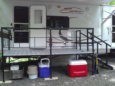 Portable RV Steps, Decks, and Porches for 5th Wheels, Motorhomes, and Campers | Gallery Rv Steps Ideas, Rv Storage Ideas, Portable Deck, Rv Solar Power, Camper Organization, Trailer Life, Diy Rv, Camping Camper, Budget Ideas