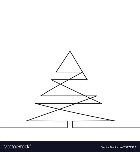 Drawing Of Christmas Tree, Drawing Of Christmas, Line Drawing Christmas, Tree Geometric, Christmas Tree Vector, Linear Illustration, Drawing Christmas, Design Black And White, Christmas Tree Graphic