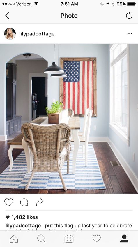 Lilypad Cottage, Red White Blue Decorations, American Flag Decor, Flag Display, Framed Flag, July Decor, Grey Paint Colors, Americana Decor, Décor Boho