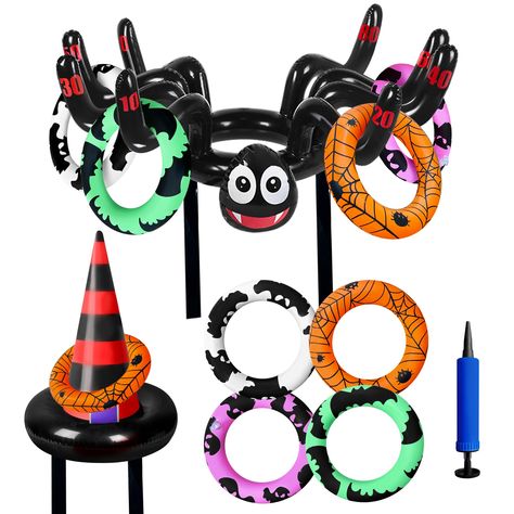 PRICES MAY VARY. Packing: The Halloween Ring Toss consists of 1 spider, 1 hat, 4 rings and 1 pump. Materials: Our Inflatable ring toss are made of PVC material with a smooth surface, no sharp edges and no smell. Perfect for Halloween parties. Improved Eye-Hand Coordination: Each leg of the spider has a score of 10-80, which the player can use to determine the final winner. Easy Storage: The spider ring toss is fully inflatable, making it easy to carry and store. After the game can be deflated fo Halloween Ring Toss, Witch Hat Ring Toss, Spider Ring, Halloween Ring, Ring Toss Game, Halloween Inflatables, Ring Toss, Toss Game, The Spider