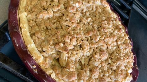 Dutch Apple Pie with Oatmeal Streusel Recipe | Allrecipes Oatmeal Pie Crust, Streusel Recipe, Oatmeal Pie, Dutch Apple Pie, Dutch Apple, Apple Filling, Pie Shell, Streusel Topping, Apple Slices