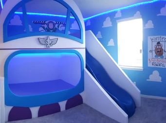 buzz light year bedroom | C&S Themed Interiors | Custom Themed Toy Story Bedding, Toy Story Bedroom, Toy Story Room, Lower Bed, Scandinavian Kids Rooms, Kids Rooms Shared, Star Wars Bedroom, Staircase Landing, Toy Story Baby